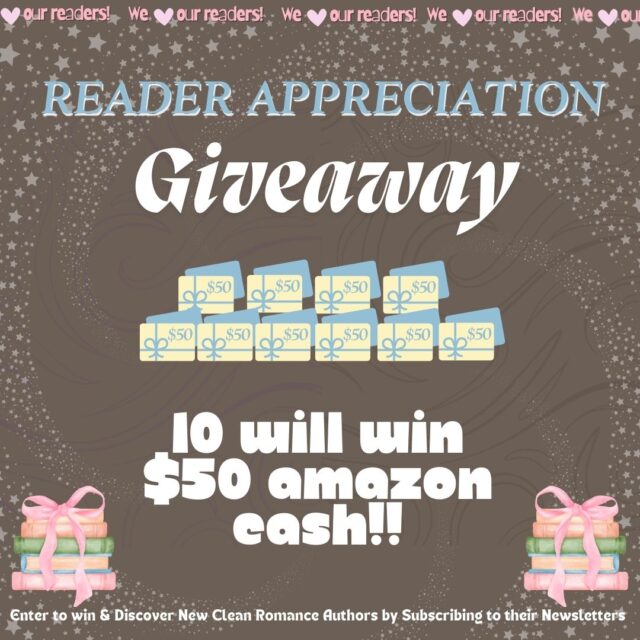 We sure do love you all - and cannot wait to show it. Be sure to check your newsletters from us (or you can find the link in our stories) to enter. We're all spreading the word as much as we can because WE CANNOT WAY TO GIVE OUT TEN $50 EGIFT CARDS TO YOU! 💰 Good luck everyone - and be sure to check out the participating authors! 💕 📚 😉 @authorjenniferyoungblood
@camicheckettsbooks
@kimberly_krey
@elliehallauthor
@heatherthompsonauthor
@ginny_sterling1
@author.sarah.gay
@_kacilane
@LucyMcconnellBooks
Tamie Dearen 
Taylor Hart 
@authorhbmoore
@megeaston_author
@victorinelieske
@robinpatchen
@jennabrandtauthor
@colleencoble
@RaeAnne Thayne 
@alexaverdewritesandreads #booklover📚 #bookishlove #bookishgiveaway #readersofinstagram #readers #sweetreads #cleanromance